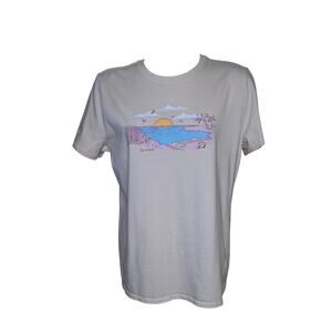 LIFE IS GOOD Women's L CREW NECK‎ Tan SECRET SPOT LAKE Tee
